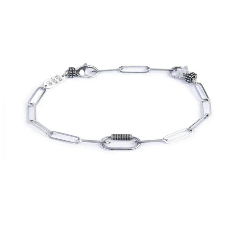 Clearance Bracciale catena a maglia larga diamantata con elemento ovale al centro in black oil Bracciali