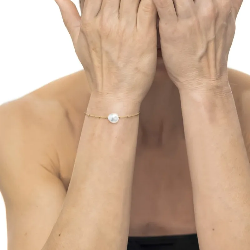 Discount Bracciale catena grumetta con perla ovale centrale Bracciali