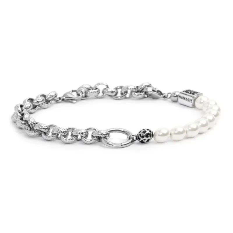 New Bracciale catena rolò con trama e perle Bracciali