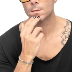 New Bracciale catena rolò con trama e perle Bracciali