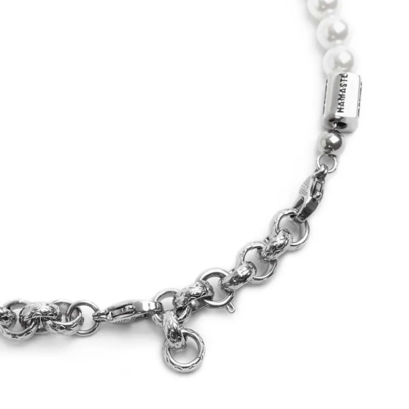 New Bracciale catena rolò con trama e perle Bracciali