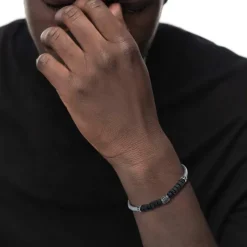 Fashion Bracciale con catena snake con elemento centrale e dischetti in pietra lavica Bracciali