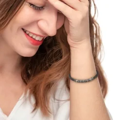 Online Bracciale con dischetti di pietra lavica e anellini in acciaio centrali Bracciali