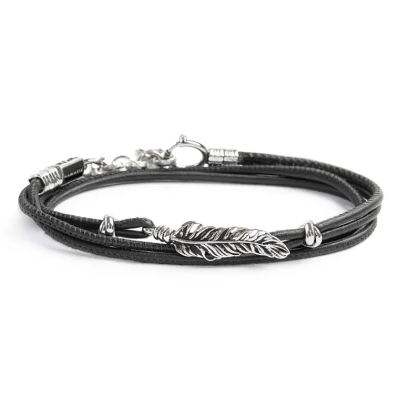 Fashion Bracciale con piuma con cordino strobel doppio filo Bracciali