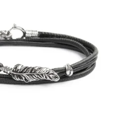 Fashion Bracciale con piuma con cordino strobel doppio filo Bracciali