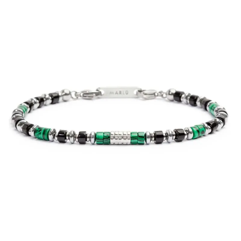 Discount Bracciale con rondelle in malachite ed onice nera e cilindro diamantato Bracciali