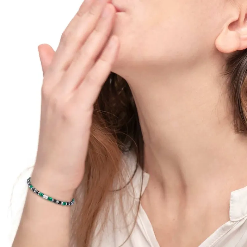 Discount Bracciale con rondelle in malachite ed onice nera e cilindro diamantato Bracciali