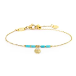 New Bracciale conchiglia pendente con perla e perline a tubo turchesi Bracciali