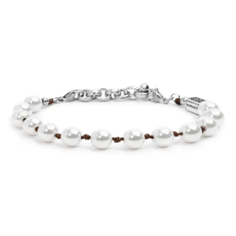 Outlet Bracciale cordino marrone con perle 8mm Bracciali