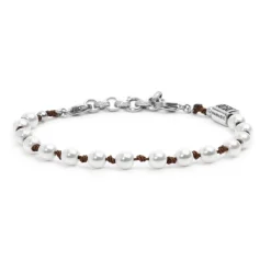 Fashion Bracciale cordino marrone con perle 6mm Bracciali
