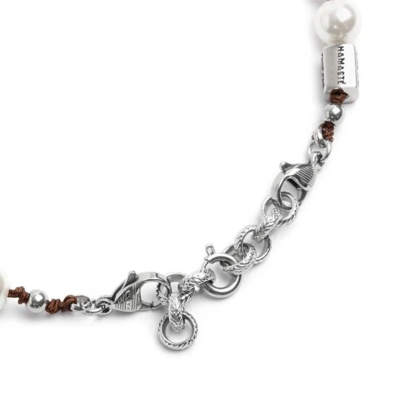 Outlet Bracciale cordino marrone con perle 8mm Bracciali
