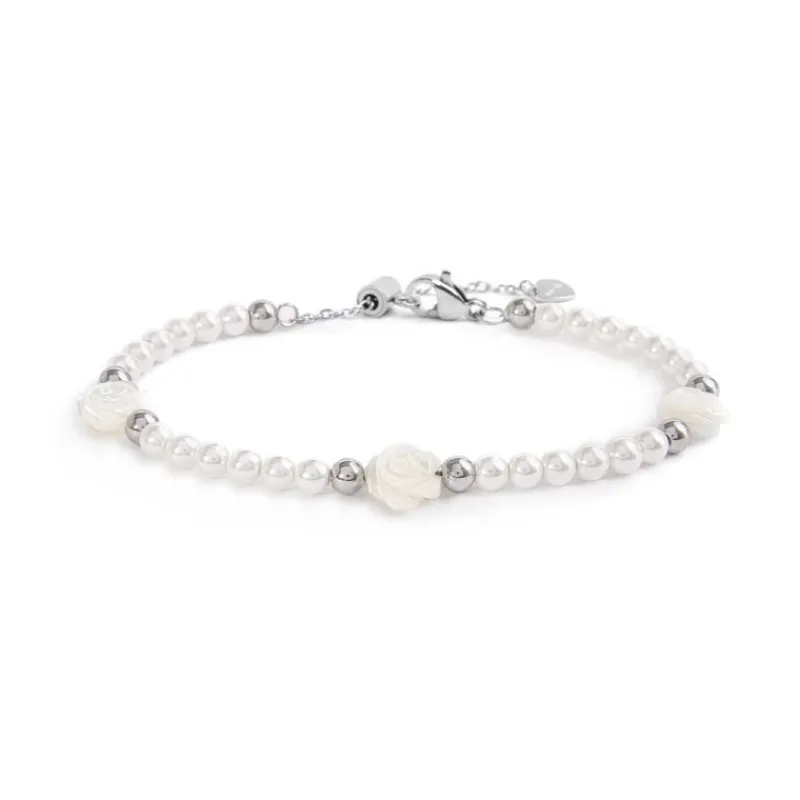 Clearance Bracciale perle con rosa in madreperla Bracciali