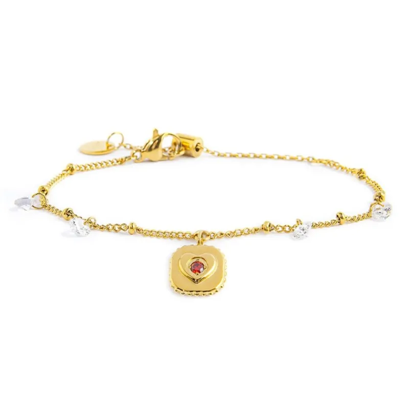 Outlet Bracciale piastrina cuore pendente e zirconi Bracciali