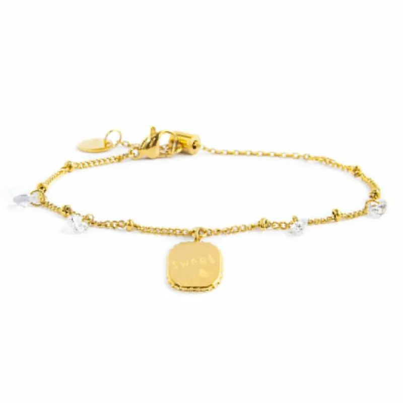 Outlet Bracciale piastrina cuore pendente e zirconi Bracciali