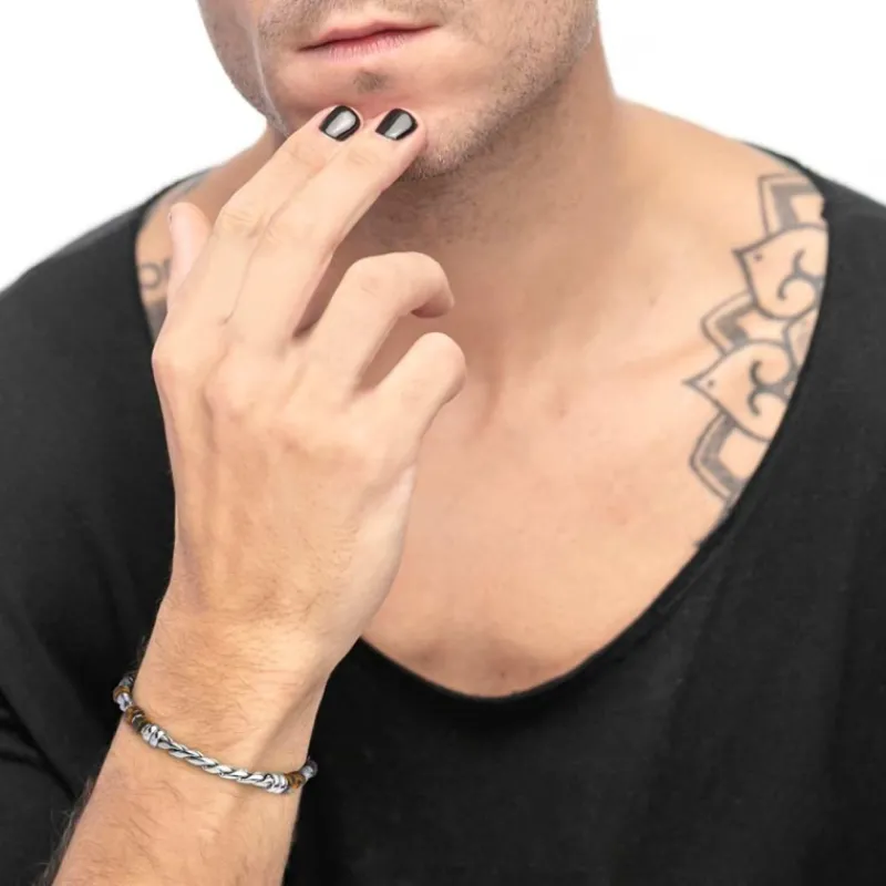 Discount Bracciare con rondelle occhio di tigre catena twisted Bracciali
