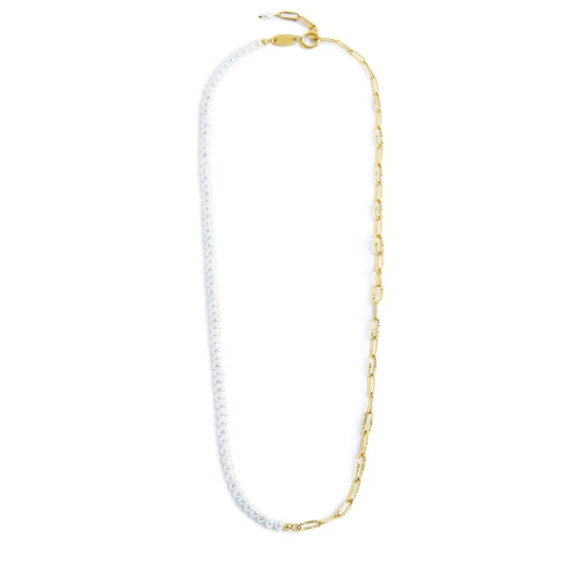 Fashion Collana catena figaro e catena con perle bianche irregolari Collane