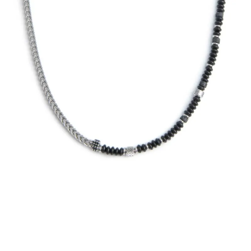 Online Collana catena fish bone con dischetti di onice nera e pietra lavica Collane