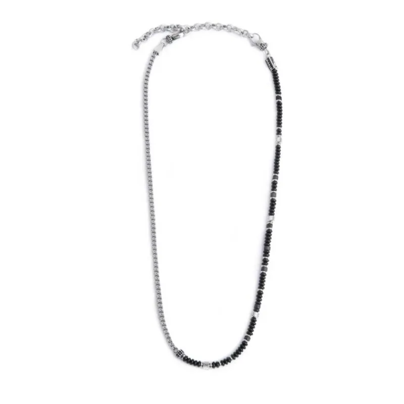 Online Collana catena fish bone con dischetti di onice nera e pietra lavica Collane