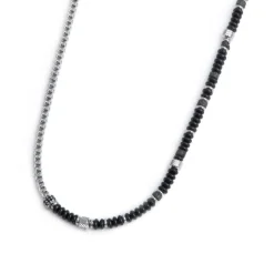 Online Collana catena fish bone con dischetti di onice nera e pietra lavica Collane