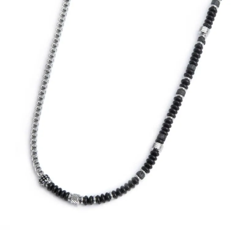 Online Collana catena fish bone con dischetti di onice nera e pietra lavica Collane