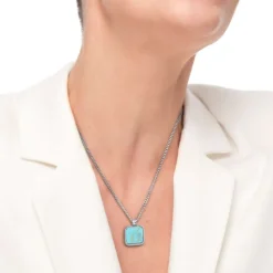 Clearance Collana catena grumetta con pendente turchese quadrato Collane