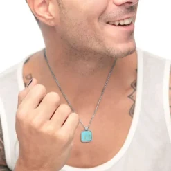Clearance Collana catena grumetta con pendente turchese quadrato Collane