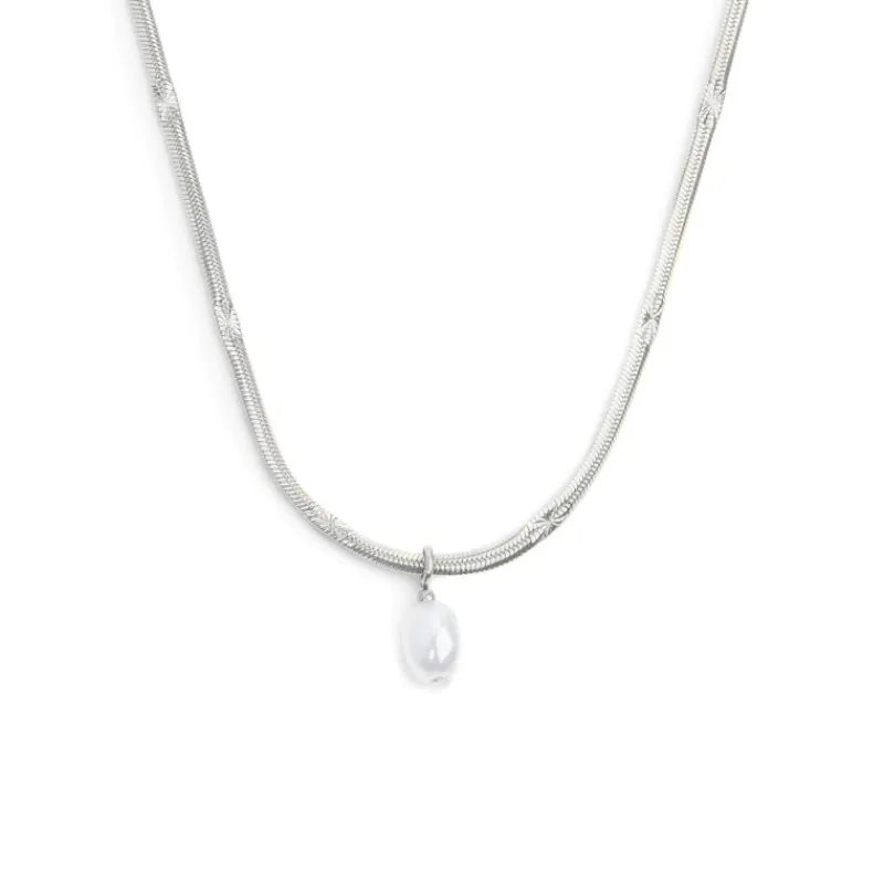 Hot Collana catena snake con perla ovale pendente centrale Collane