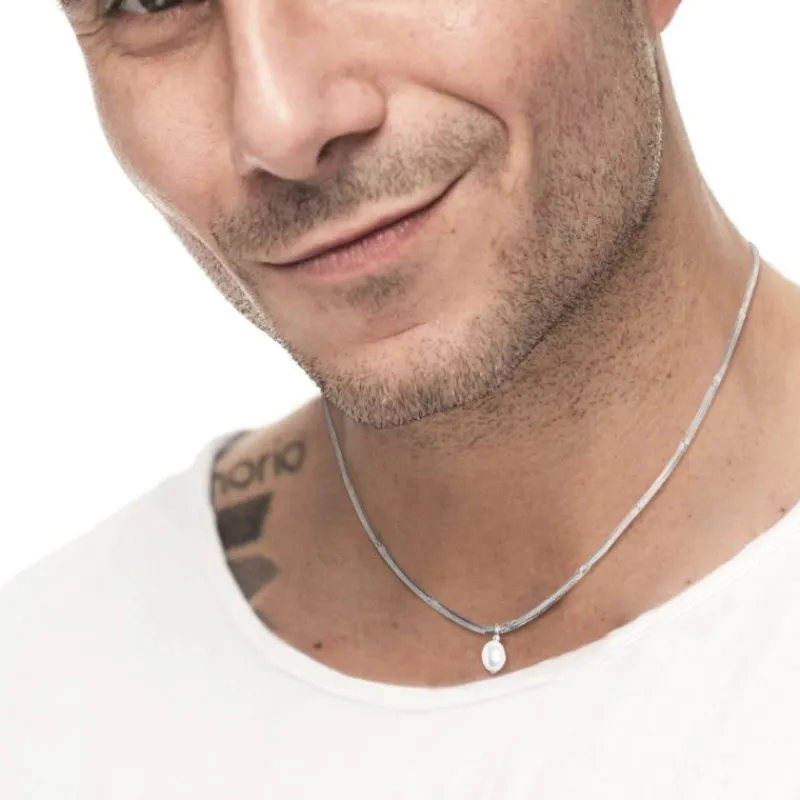 Hot Collana catena snake con perla ovale pendente centrale Collane