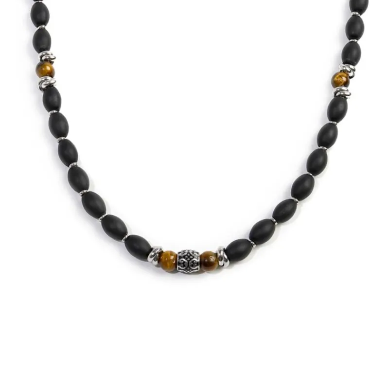 Hot Collana con onice nera ovale e sfere occhio di tigre Collane