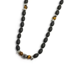 Hot Collana con onice nera ovale e sfere occhio di tigre Collane
