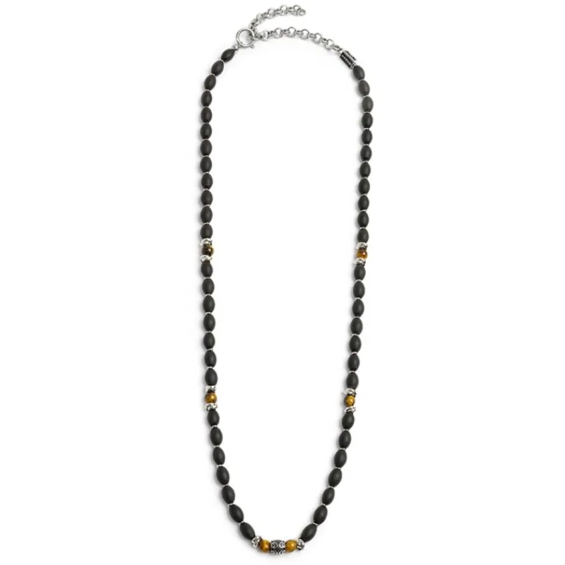 Hot Collana con onice nera ovale e sfere occhio di tigre Collane
