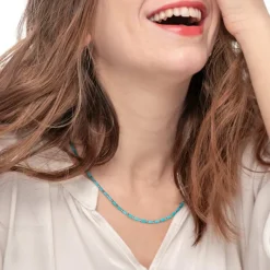 Outlet Collana con perline a tubo turchesi ed ematite Collane