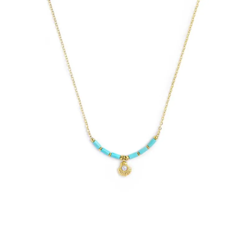 Sale Collana conchiglia pendente con perla e perline a tubo turchesi Collane