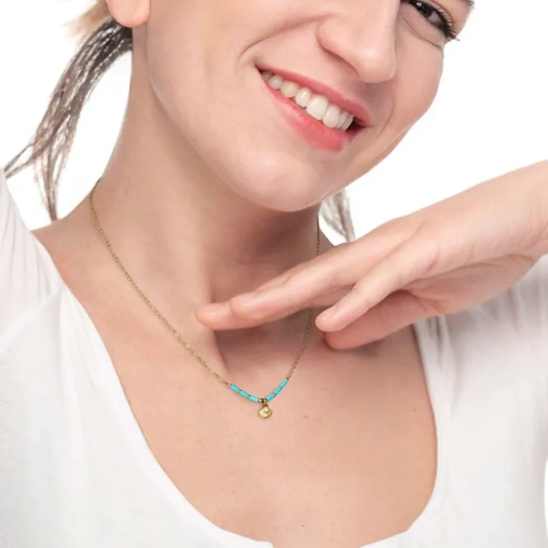 Sale Collana conchiglia pendente con perla e perline a tubo turchesi Collane