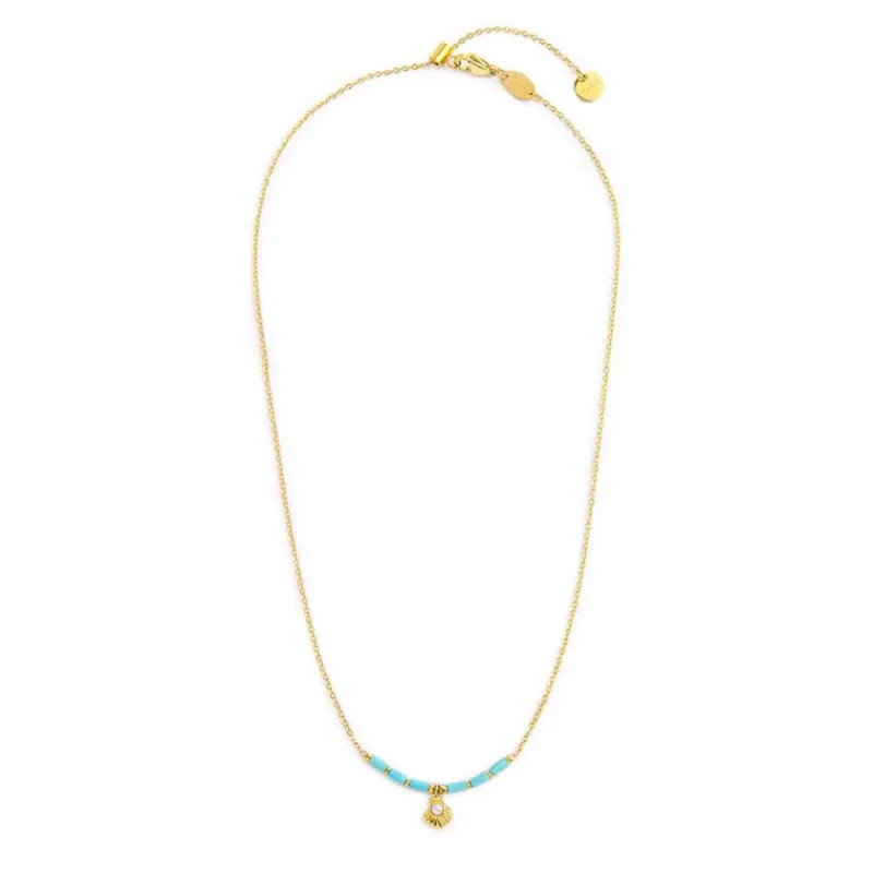 Sale Collana conchiglia pendente con perla e perline a tubo turchesi Collane