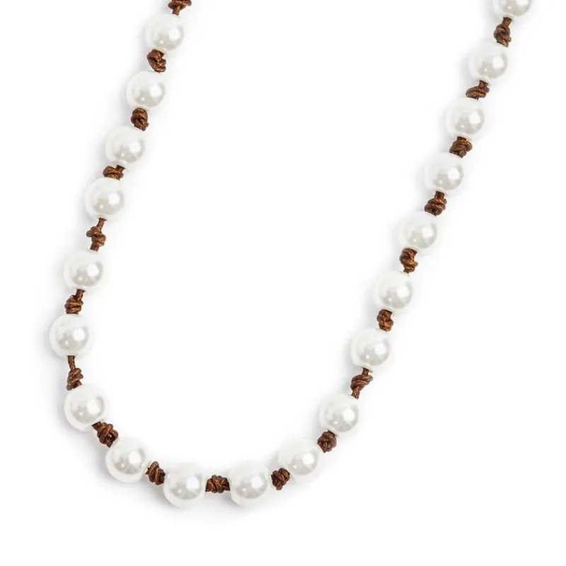 New Collana cordino marrone con perle Collane