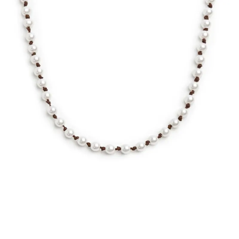 New Collana cordino marrone con perle Collane