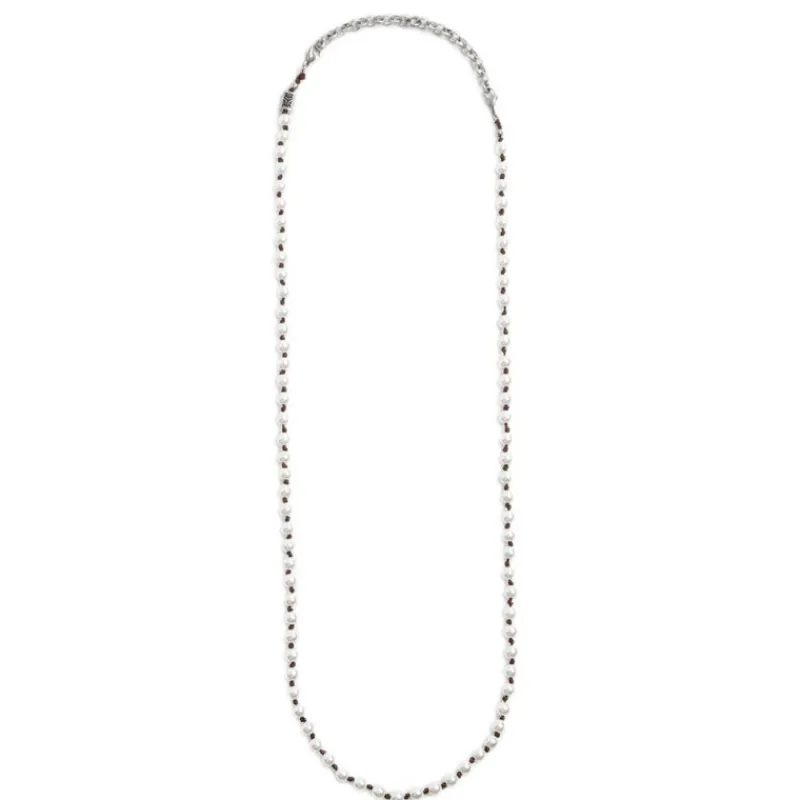 New Collana cordino marrone con perle Collane
