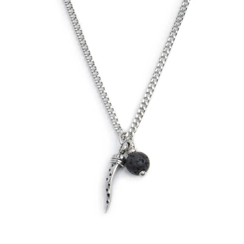 Discount Collana corno pendente e pietra lavica Collane