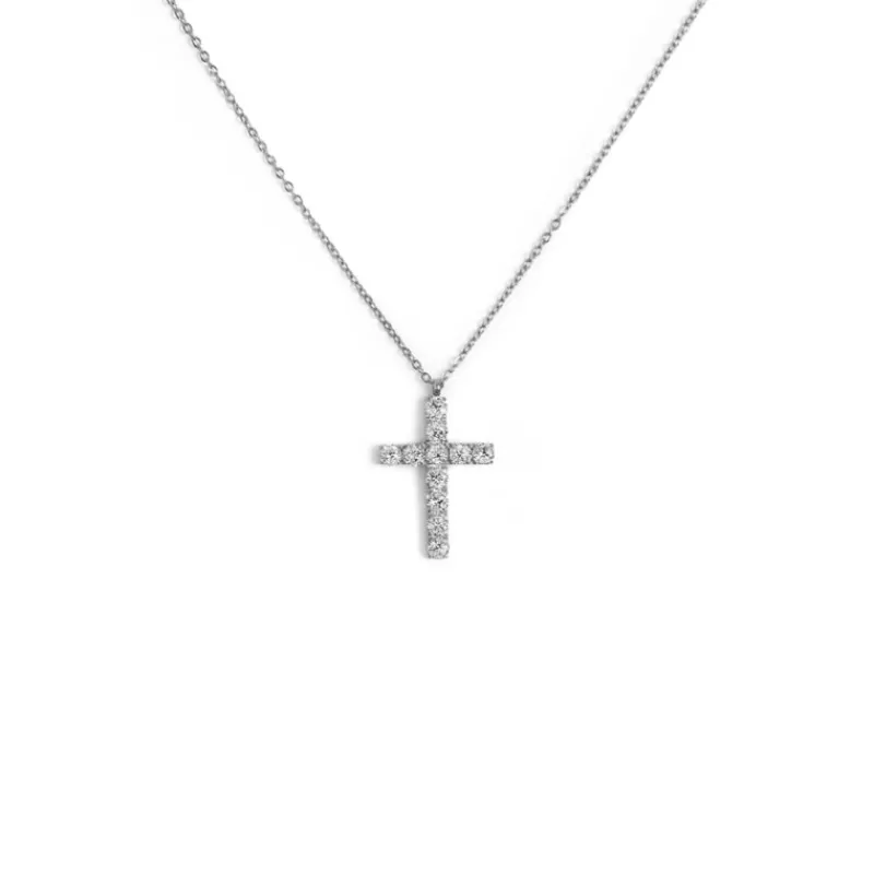 New Collana croce pendente 2,6cm con zirconi Collane
