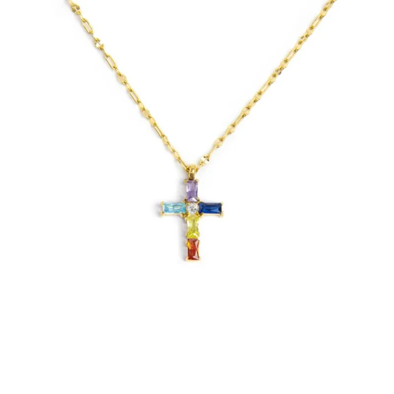Online Collana croce pendente con cristalli baguette Collane