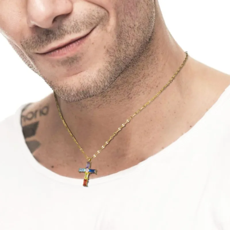 Online Collana croce pendente con cristalli baguette Collane