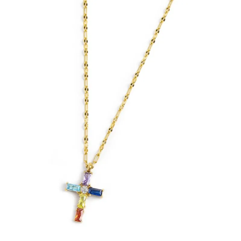 Online Collana croce pendente con cristalli baguette Collane
