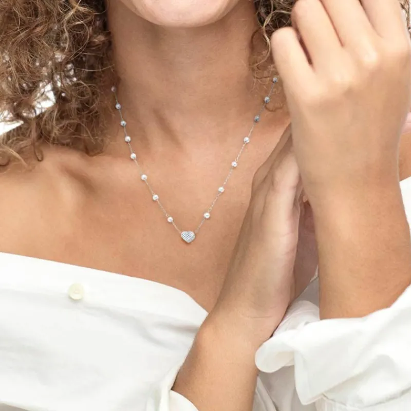 New Collana cuore con cristalli e perle Collane