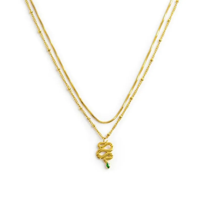 Outlet Collana doppia catena snake quadrata con serpente pendente Collane