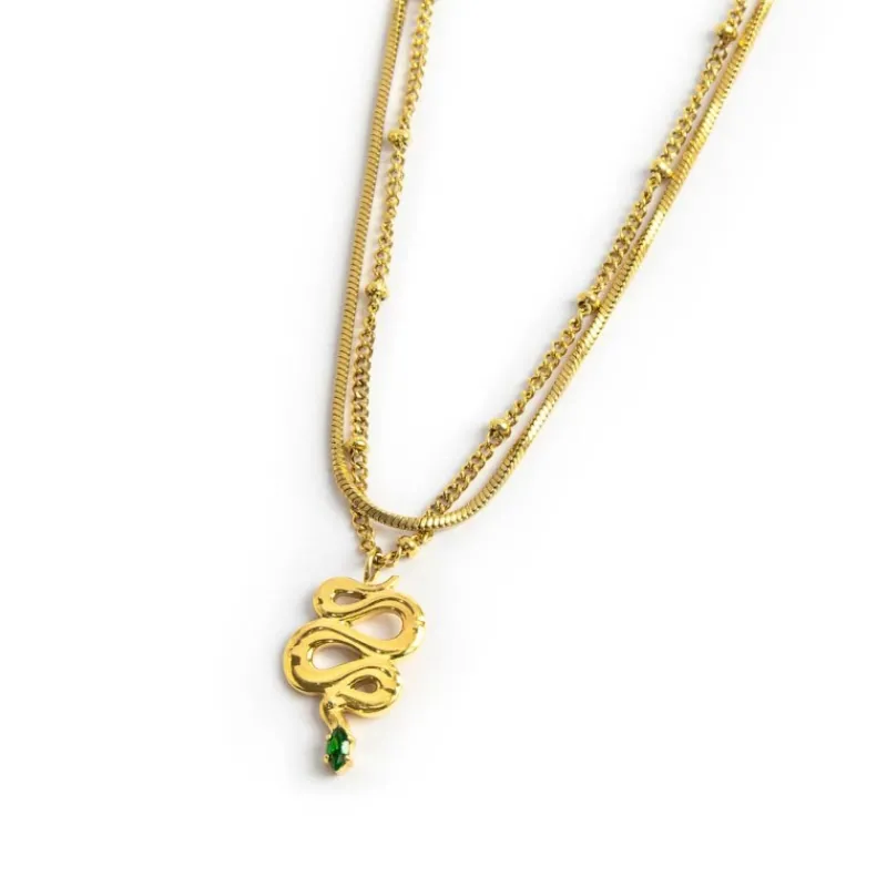 Outlet Collana doppia catena snake quadrata con serpente pendente Collane