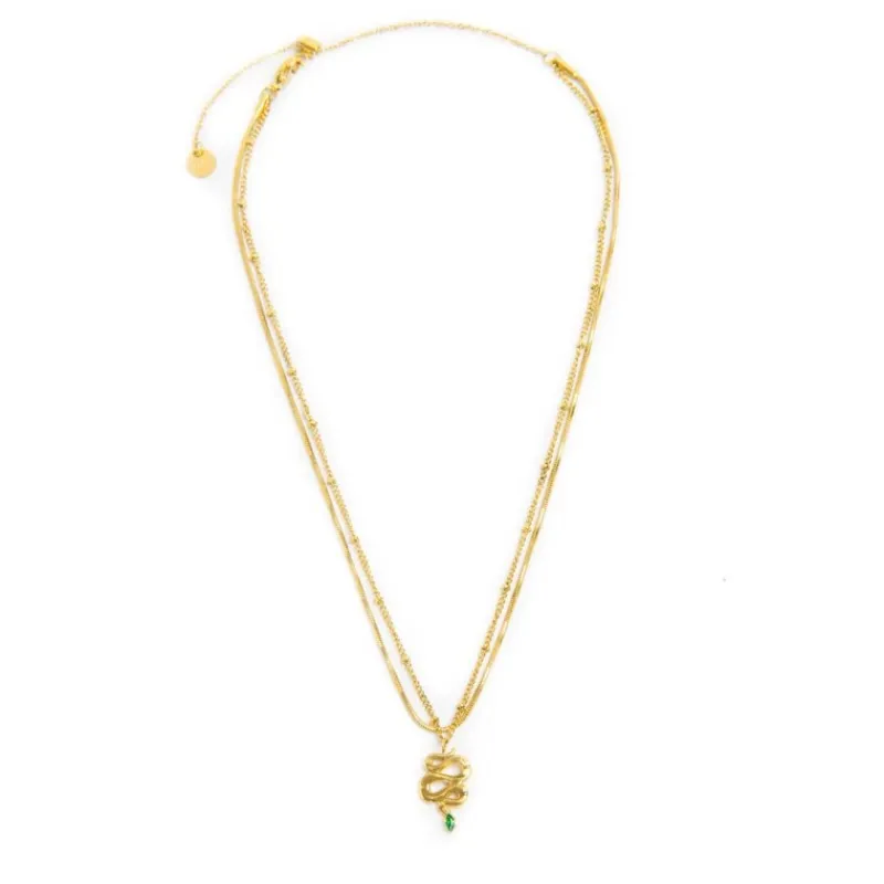 Outlet Collana doppia catena snake quadrata con serpente pendente Collane