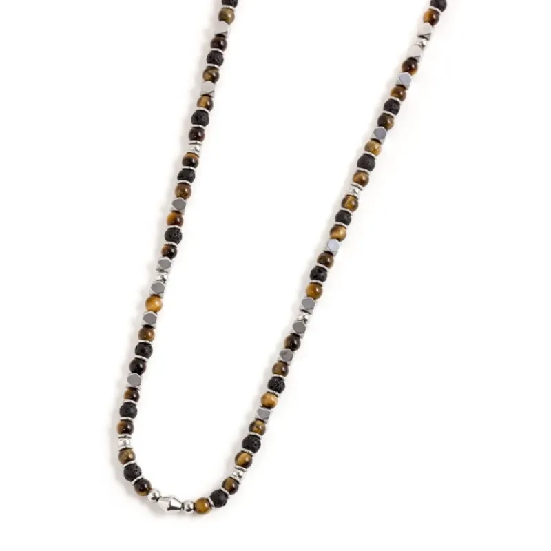 Fashion Collana occhio di tigre e pietra lavica Collane