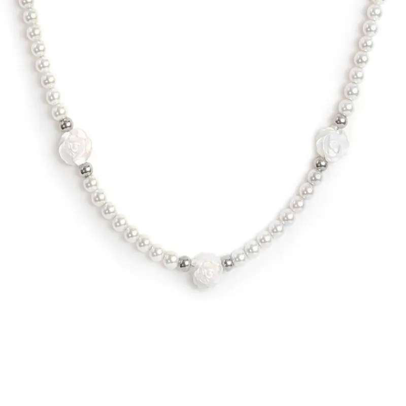 Fashion Collana perle con rosa in madreperla Collane
