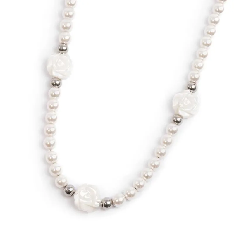 Fashion Collana perle con rosa in madreperla Collane